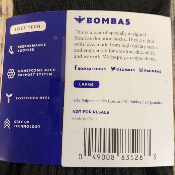 NWT Bombas Black Socks. Size L. Arch support. Cushioned footbed. Comfortable - Picture 4 of 4